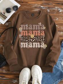 SHEIN LUNE Mama Letter Slogan Crew Neck Long Sleeve Women Sweatshirt