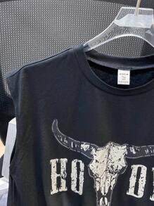 SHEIN Teens Boys Round Neck Sleeveless Letter Print Simple Casual Tank Top - Black - View 3