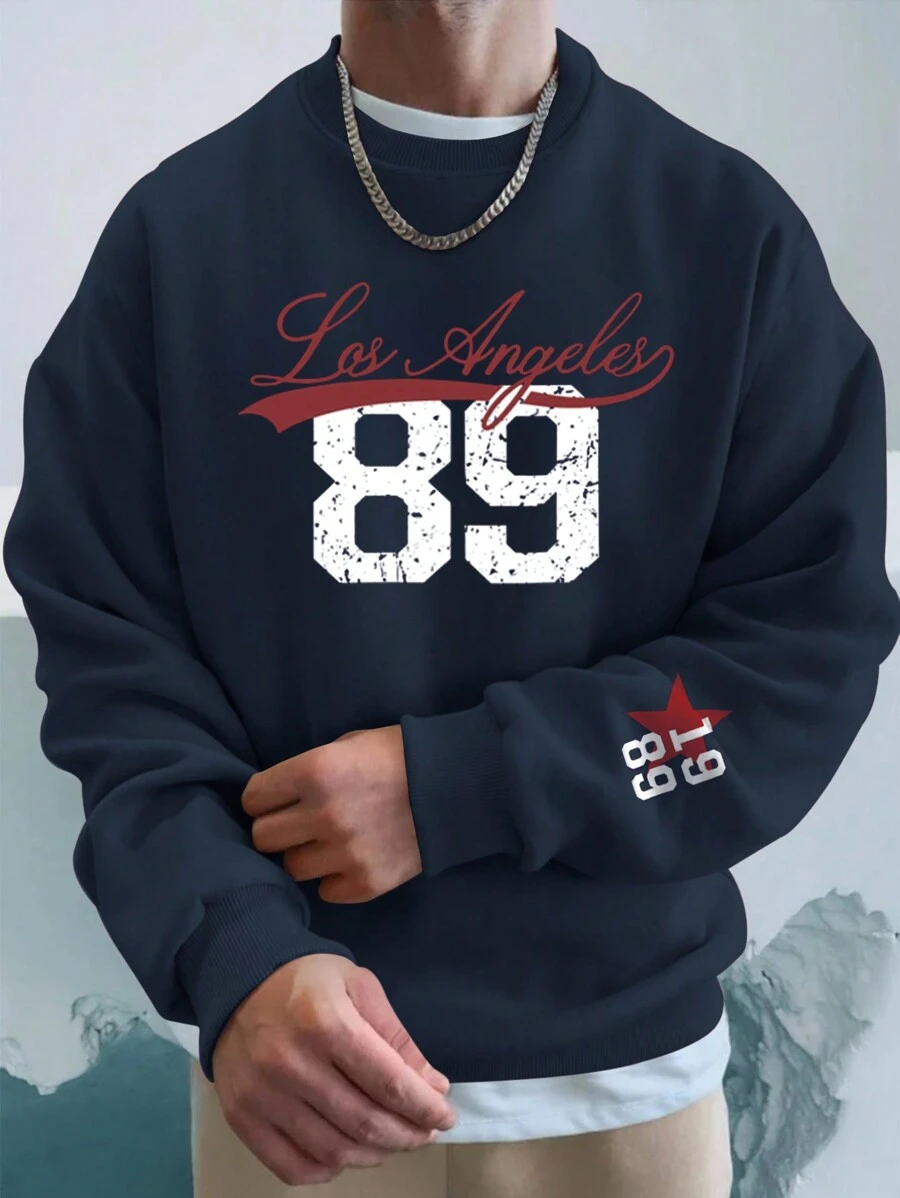 RueChic Men Letter Printed Regular Sweatshirt - Navy Blue - View 1