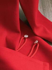 SHEIN Clasi Plus Size Women's Red Tie-Up Button Winter Long Sleeve Fitted Overcoat