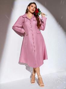 SHEIN Clasi Talla grande Mujeres Suéter navideño de unicolor Botas de punto Aretes Elegante chaqueta de manga larga Regular Otoño/Invierno - Rosa - Ver 1