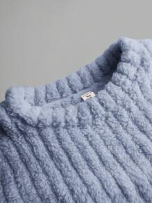 SHEIN Girlism Teen Girls' Fluffy Knitted Loose Casual Versatile Crew Neck Sweatshirt, Autumn/Winter - Dusty Blue - View 9