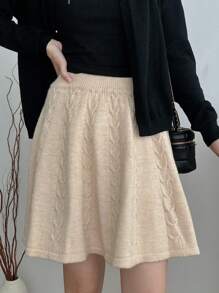 INAWLY 1pc Sweet Solid Color Knit Skirt, Autumn/Winter - Apricot - View 4
