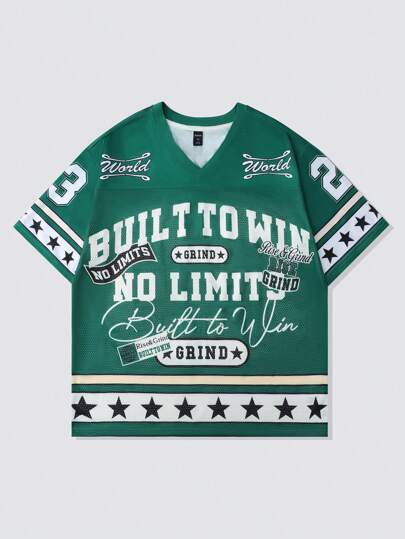 Prep Men's Mesh Patchwork Sports Short Sleeve Football Jersey Style T-Shirt, Sports Jersey