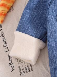 Bộ đồ liền thân mùa đông dài tay lót nhiệt hiệu ứng denim dày cho bé gái có cổ lông - Màu xanh lam - Xem 3
