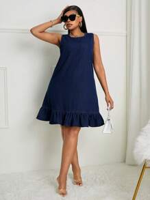 SHEIN SXY Plus Size Denim Sleeveless Dress, Casual & Fashionable Everyday Wear
