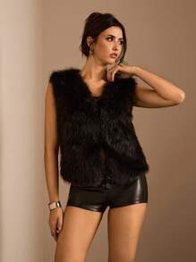 Glamine Women Fluffy Coats - Black - View 5