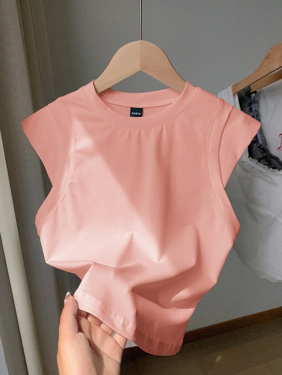 Comfortcana Women Summer Casual Solid Color 2 In 1 T-Shirt Valentine's Day - Baby Pink - View 1