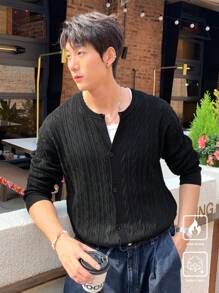 Manfinity Hypemode 男士休闲纯色百搭开衫，秋冬 - 彩色 - 查看 3