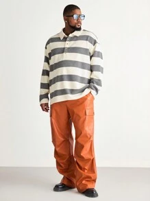 Manfinity VCAY Plus Size Men's Loose Fit Street Wear Orange Stretchable Long Pants - Orange - View 3