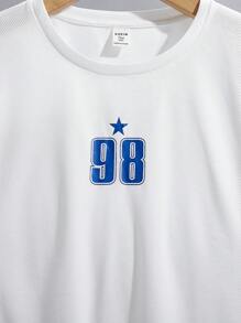 SHEIN 2 件套青少年男孩休闲短袖 T 恤和长裤套装，运动街头服饰朋克摇滚学院风服装，适合春夏季、派对、音乐节