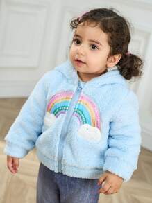 Áo khoác thêu họa tiết cầu vồng dễ thương cho bé gái, hoàn hảo cho mùa thu/đông - Màu xanh lam - Xem 1