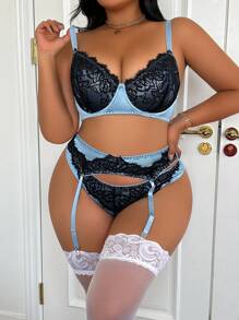 Lencería sexy de encaje con contraste para mujer de talla grande