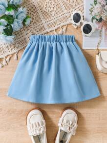 SHEIN Elladie kids Young Girl Solid Color Preppy Style Pleated Skirt - Blue - View 2