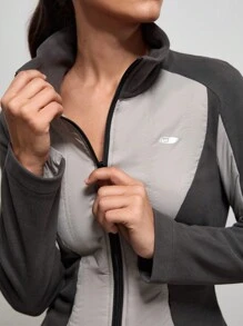 Exploreva Damen Kontrast-Farben Langarm Reißverschluss Stehkragen Sportsweatshirt Jacke