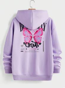 Manfinity VCAY 男士长袖蝴蝶印花简约连帽运动衫，休闲日常穿着，适合秋冬