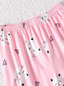 Conjunto de pijama para niñas con estampado lindo de gatos - Rosa Pálido - Ver 5