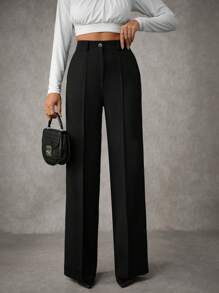 Pantalon de costume pour femmes avec détails de couture plissés unicolore
