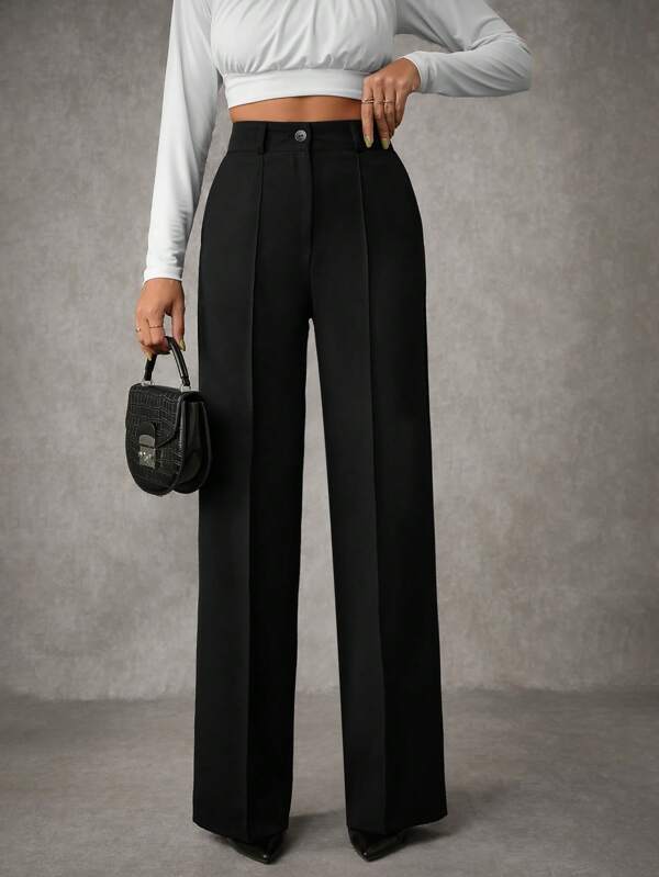 RueChic Pantalon de costume pour femmes avec détails de couture plissés unicolore