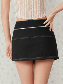 SHEIN EZwear Women's Fashion Solid Mini A-Line Skirt - Black - View 2