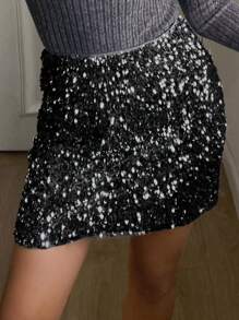 DAZY 亮片迷你紧身裙，女士派对晚礼服，舞会裙，秋季亮片冬季女士裙，新年嘉年华女士裙 - 黑色 - 查看 3