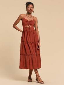 Travachic Women's Ruched Drawstring Hollow Out Multi-Layer Hem Cami Dress