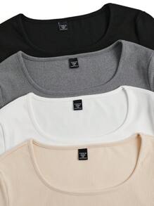 SHEIN LUNE Plus Size Crew Neck Long Sleeve Mossaic Fleece Warm T-Shirt, Autumn/Winter