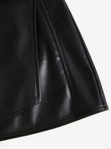 Sweetra Minifalda ajustada estilo retro americano sexy para mujer, de piel sintética, en color negro sólido, apta para todas las estaciones