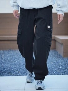 DAZY Men's Letter Graphic Pocket Casual Loose Pants Men Joggers - Black - View 4