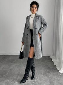 Chiquease Manteau trench à double boutonnage de style anglais, haute gamme de couleurs noir et blanc, mi-long, pour femmes, automne/hiver