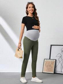 SHEIN Maternity Skinny Jeans, Casual And Stylish For Everyday Wear - Army Green - View 4