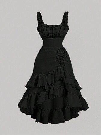 SHEIN MOD Apricotfarbenes Kleid in Große Größen, romantisch, mehrlagig, im Vintage-Palast-Stil mit Rüschensaum für Frauen