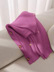 SHEIN Frenchy Plus Size Women's Autumn/Winter Long Sleeve Knitted Gold Heart Embroidery Cardigan - Hot Pink - View 4