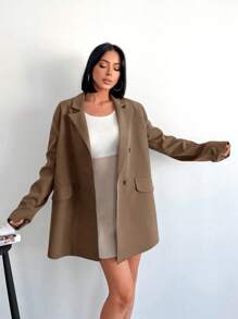 RueChic Double Breasted Lapel Collar Blazer - Camel - View 5