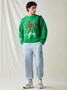 Manfinity Hypemode 男式灰色牛仔休闲宽松工装裤，配有松紧裤脚 - 灰色 - 查看 5