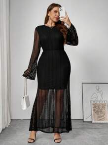 SHEIN Frenchy Vestido largo casual de manga larga en unicolor y con detalles de empalmes en talla grande