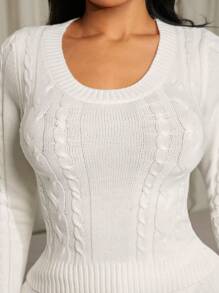 SHEIN SXY Women's Solid Color Round Neck Casual Long Sleeve Pullover Sweater