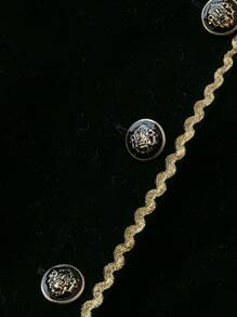 Flirla Plus Size Women Velvet Ruffle Trim Elastic Waist Jacket & A-Line Skirt 2 Pieces Set, Autumn/Winter Fall Cloth For Women