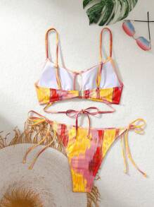 SHEIN Swim Summer Beach Women's Tie-Dye Halter Neck Bikini Swimwear Set For Vacation - Multicolor - View 8