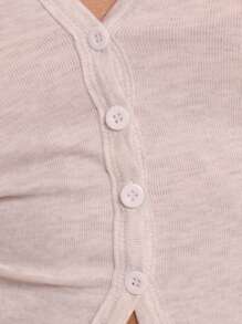 MUSERA 纽扣圆领长袖上衣，休闲度假机场出行可爱返校冬季派对，优雅春夏皆宜 - 灰色 - 查看 6