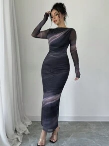 Firerie Váy dài cỡ lớn cho nữ, Váy dài tay, Váy thanh lịch, Váy hẹn hò, Váy lễ hội - màu đen - Xem 3