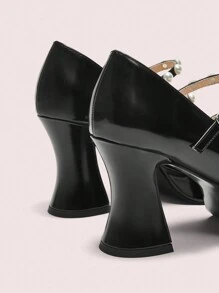 CUCCOO DOLLMOD 女士黑色高跟防水台玛丽珍坡跟鞋，可爱款情人节款 - 黑色 - 查看 8