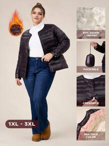 SHEIN EZwear Piumino leggero nero per donna taglie forti, indossabile sia internamente che esternamente - nero - Visualizzare 4