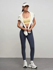 SHEIN Sports 女士高腰无缝户外紧身裤，纯色