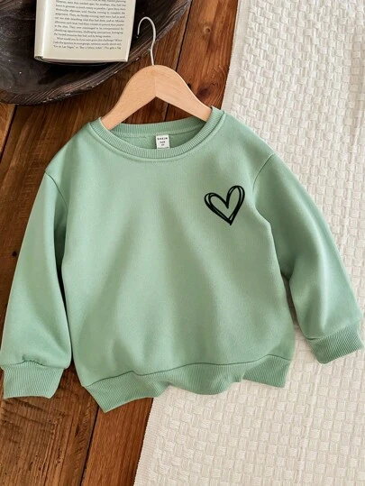 SHEIN Leap Crew Suéter holgado de punto grueso con cuello redondo, estilo suelto, para bebé niña, adecuado para otoño/invierno, con estampado de "Scribble Love"