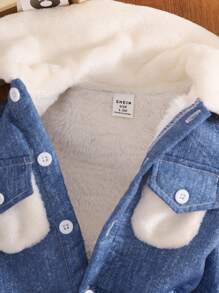 Bộ đồ liền thân mùa đông dài tay lót nhiệt hiệu ứng denim dày cho bé gái có cổ lông - Màu xanh lam - Xem 4