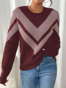 Chiquease 2022 Autumn/Winter New European & American Blogger Same Style Fashionable Colorblock Round Neck Loose Knit Sweater Knit Pullover Fall