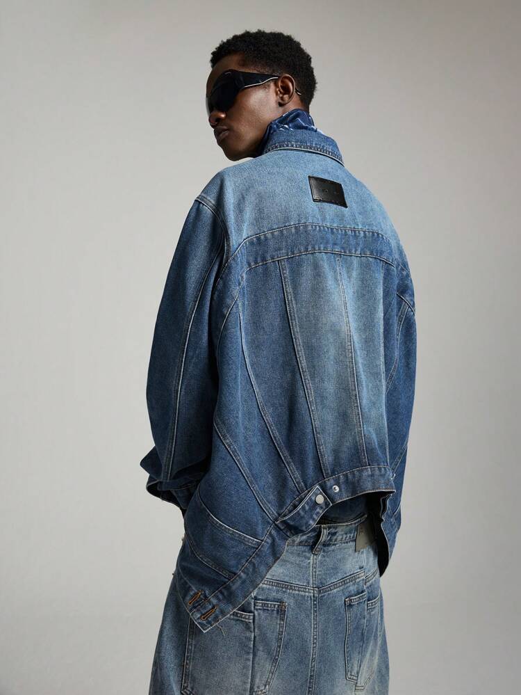 Men's Fashion Patchwork Woven Long Sleeve A-Line Denim Jacket