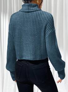 SHEIN Essnce Women's Solid Color Turtleneck Long Sleeve Simple Ribbed T-Shirt, Casual Everyday Wear