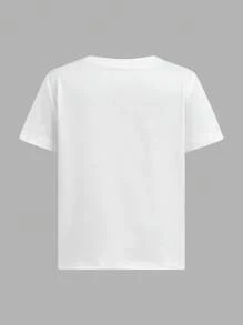 SHEIN Tenue de sport pour jeunes garçons, T-shirt blanc pour enfants, T-shirts blancs pour garçons, vêtements d'été pour enfants, hauts pour garçons, hauts pour enfants - Blanc - Voir 2